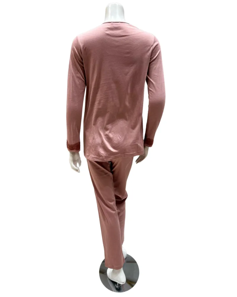 23506 Rose V Lace Button Down Cotton Pajamas Set