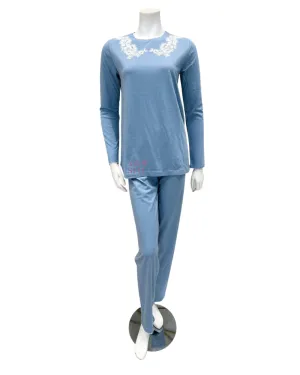 23507 Powder Blue Lace Applique Modal Pajamas Set