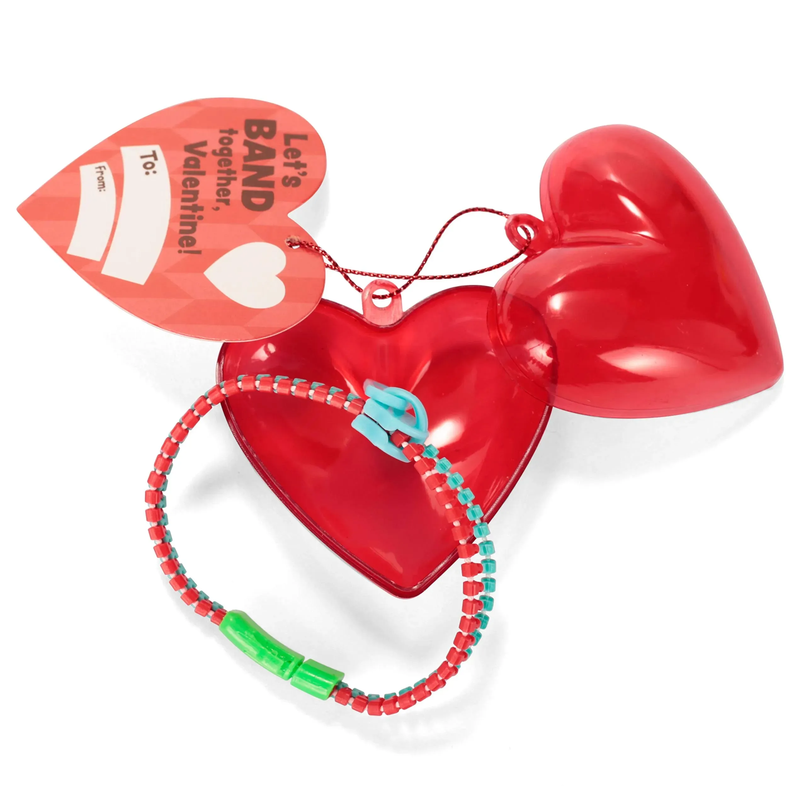 28Pcs Prefilled Hearts with Zipper Bracelets and Valentines Day Cards for Kids-Classroom Exchange Gifts