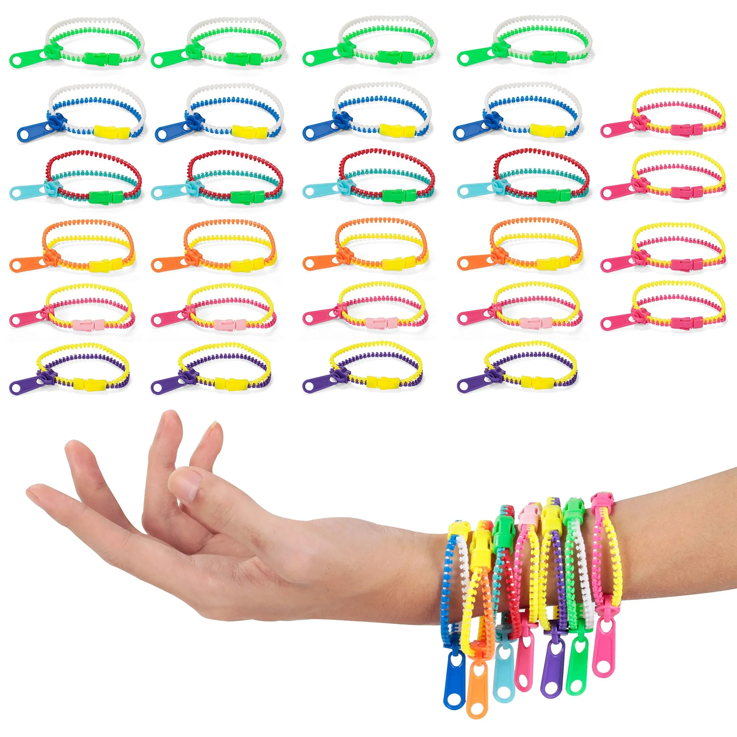 28Pcs Prefilled Hearts with Zipper Bracelets and Valentines Day Cards for Kids-Classroom Exchange Gifts