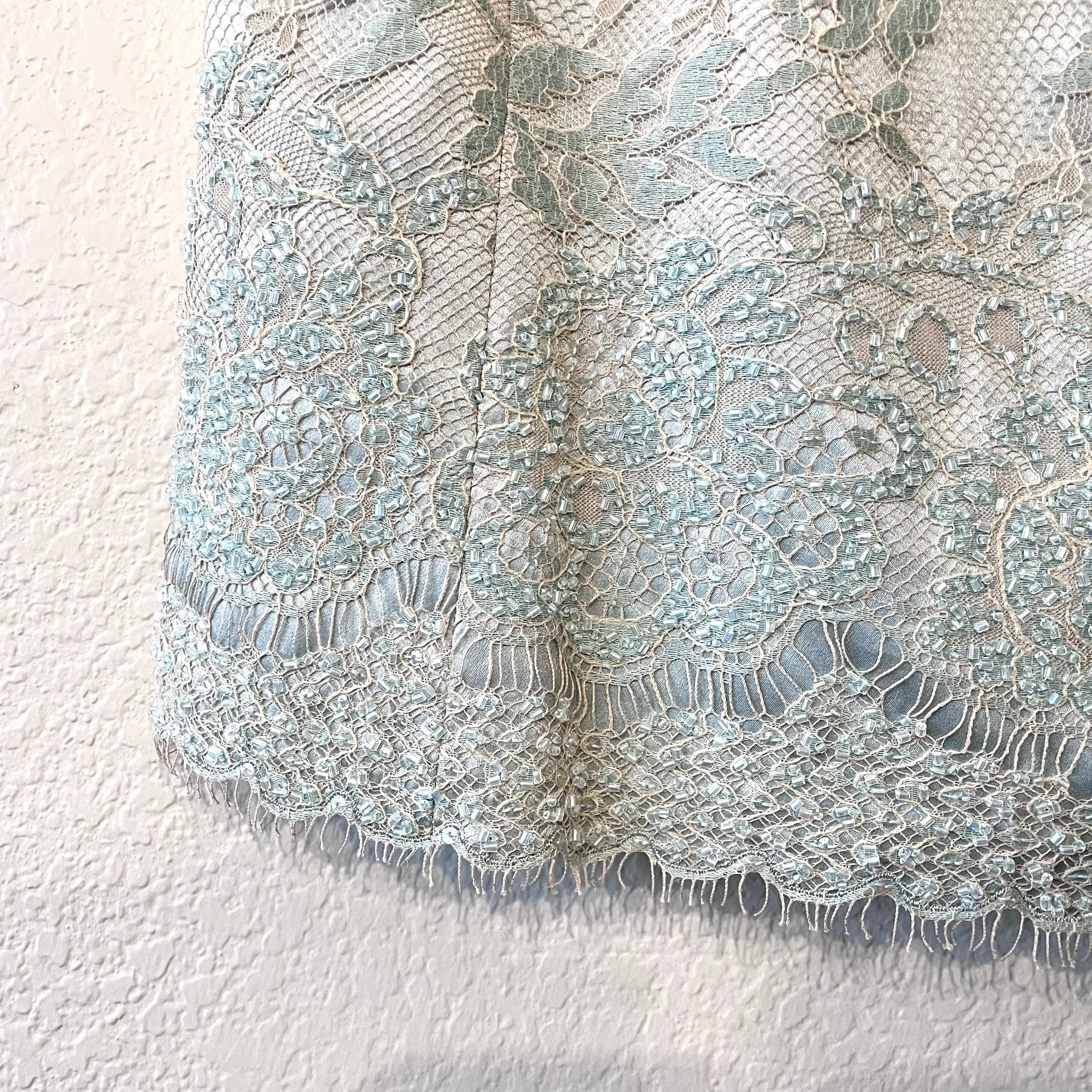 2Pc Lace Beaded Top Skirt Set