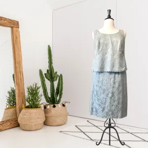 2Pc Lace Beaded Top Skirt Set