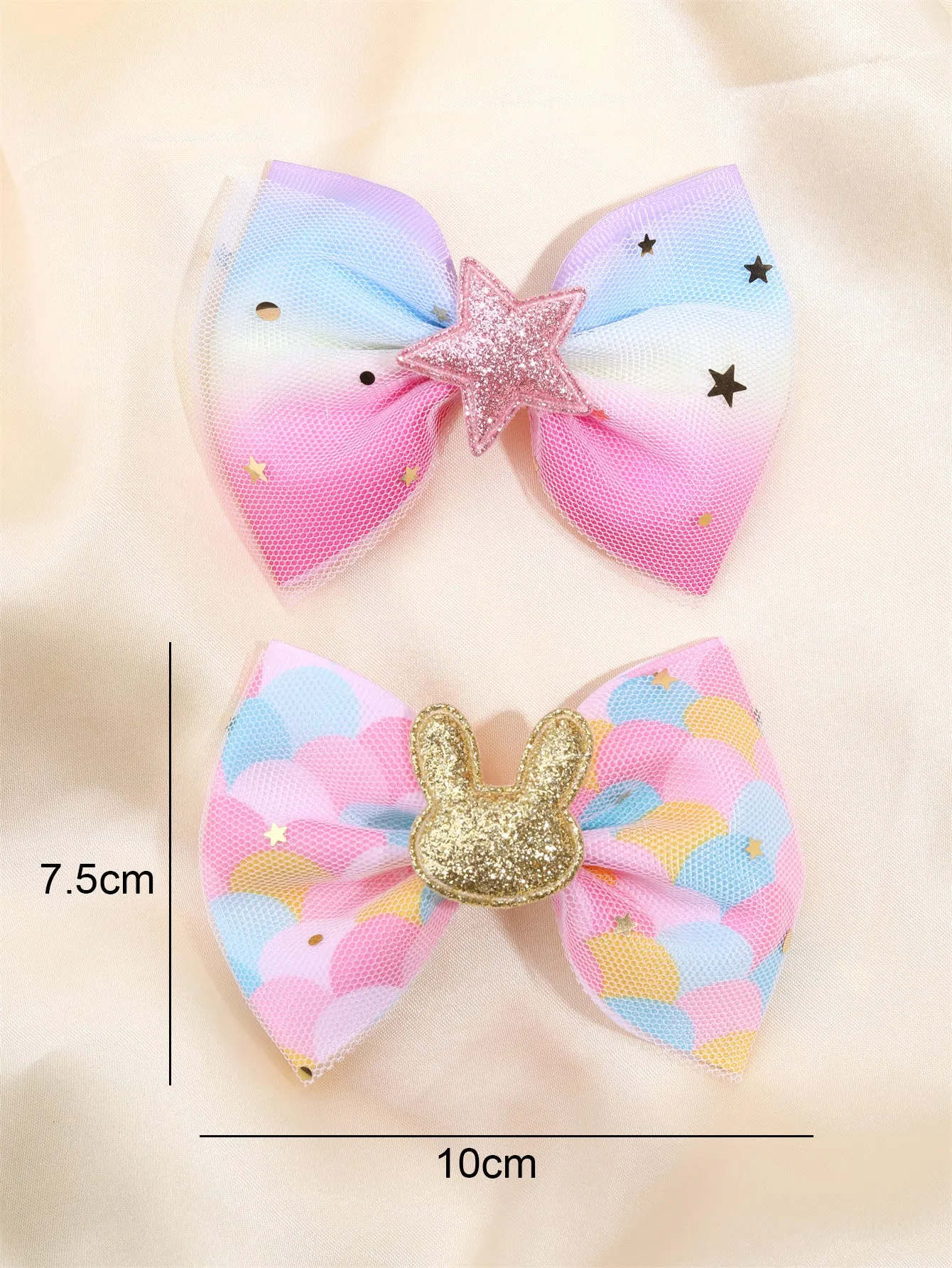 2PCS Glitter Bunny Star Gradient Hair Bows