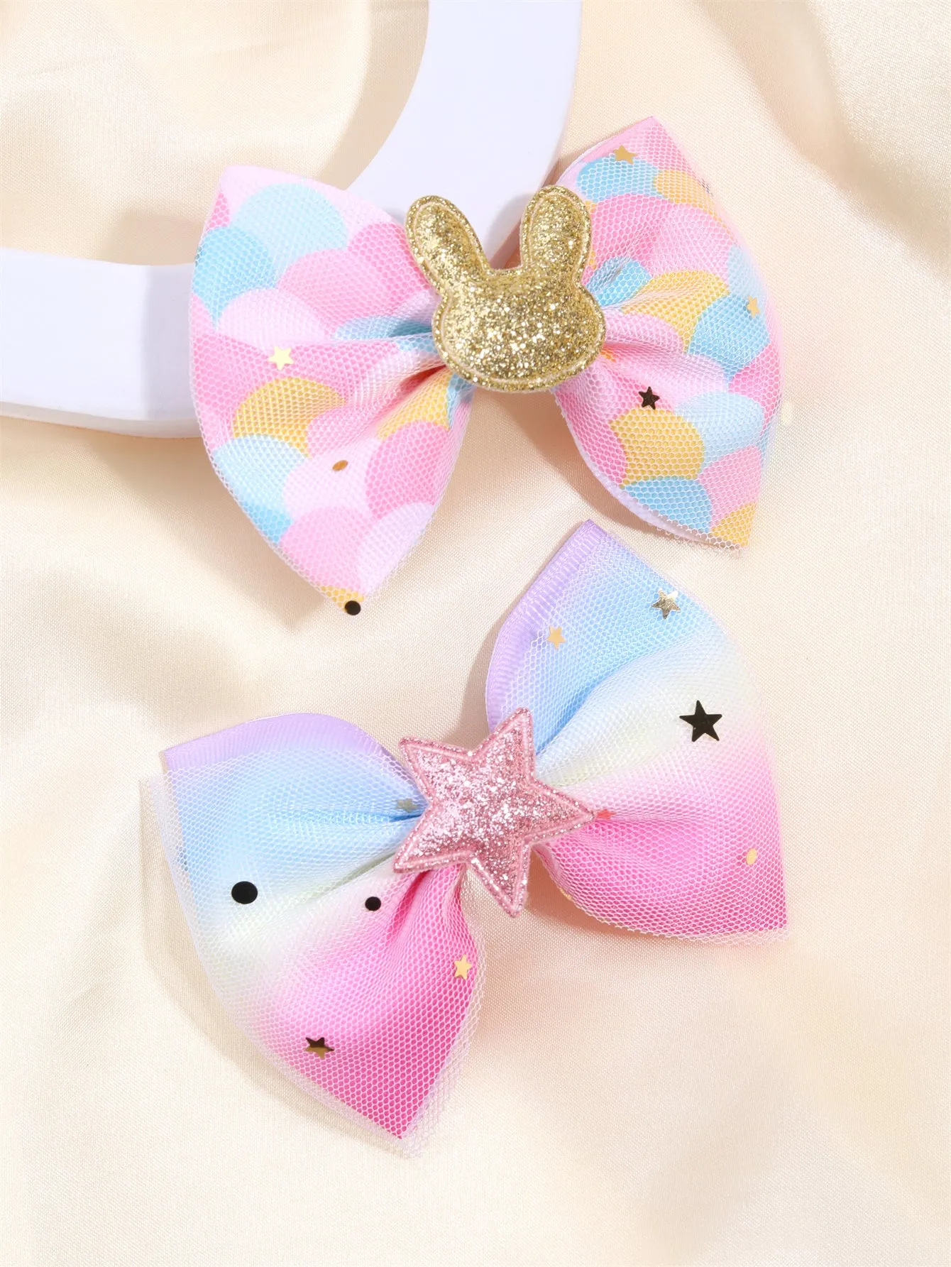 2PCS Glitter Bunny Star Gradient Hair Bows