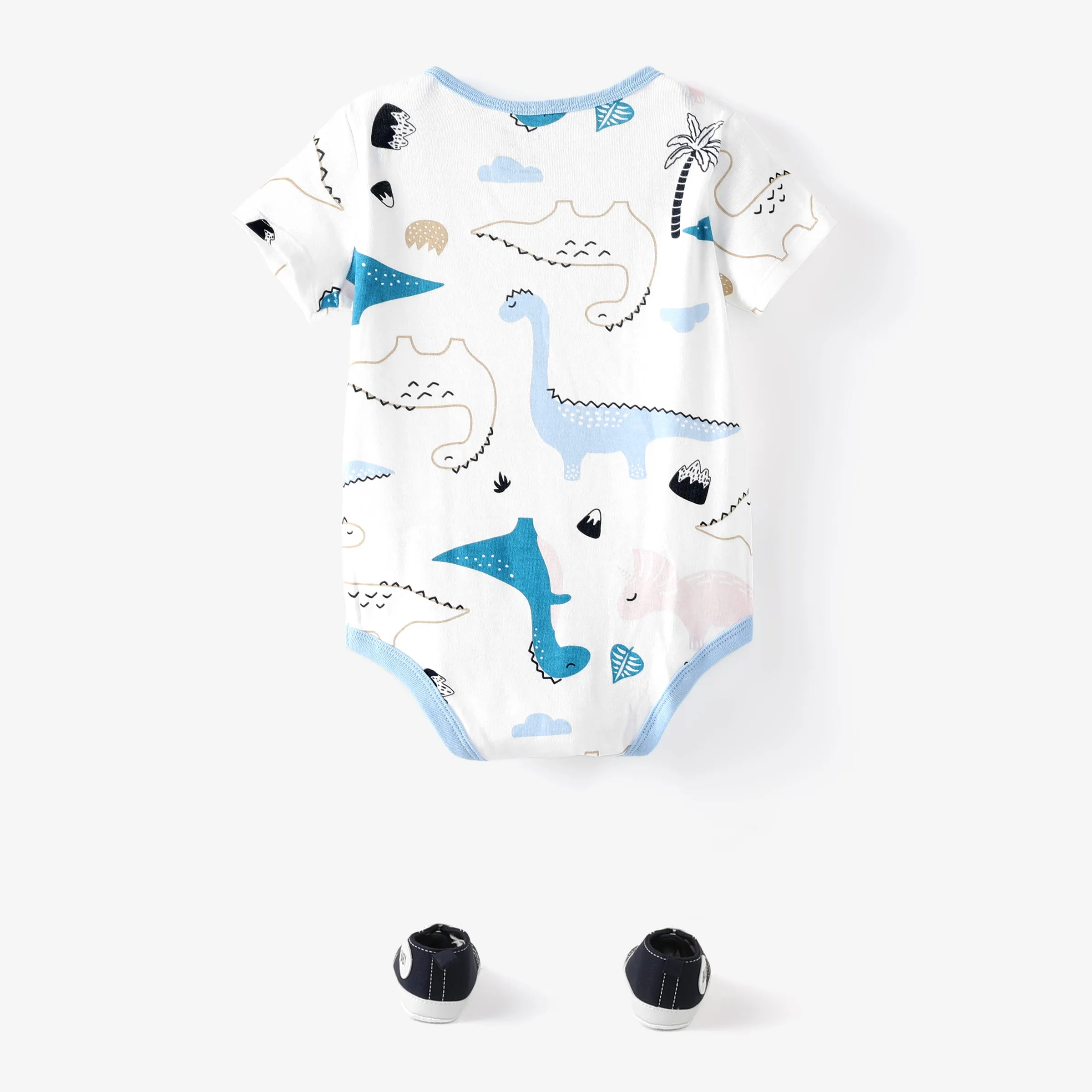 3-Pack Baby Girl/Boy Dinosaur Print/Stripe/Solid Color Short-sleeve Rompers