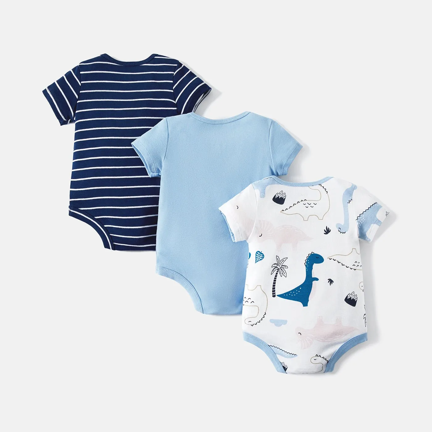 3-Pack Baby Girl/Boy Dinosaur Print/Stripe/Solid Color Short-sleeve Rompers