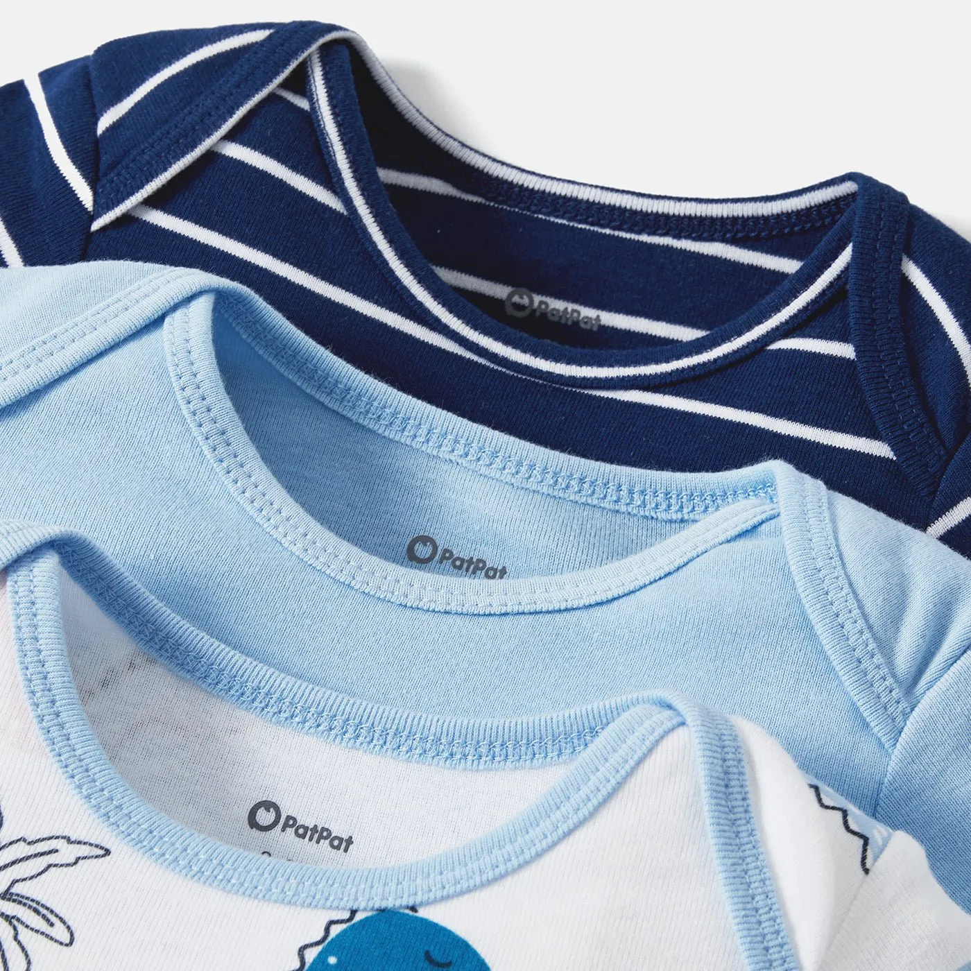 3-Pack Baby Girl/Boy Dinosaur Print/Stripe/Solid Color Short-sleeve Rompers