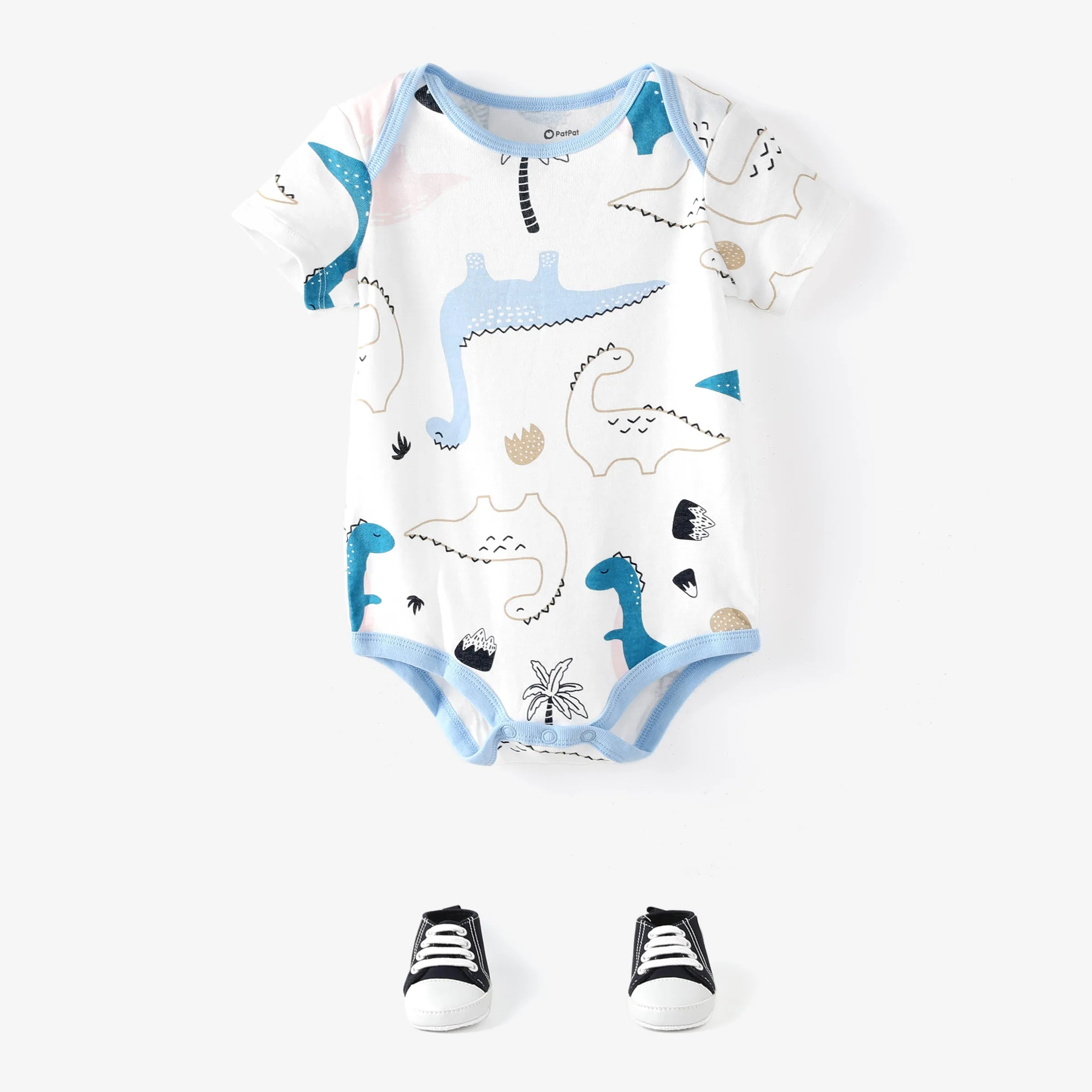 3-Pack Baby Girl/Boy Dinosaur Print/Stripe/Solid Color Short-sleeve Rompers