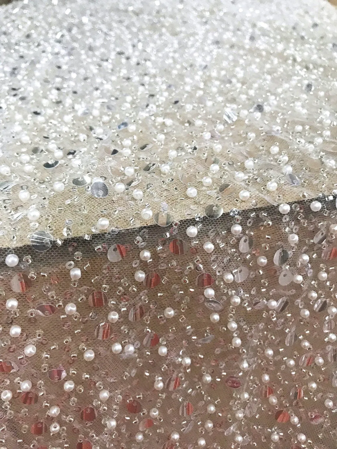 3 YARDS / 15 COLORS / GRACE Sequin Sparkly Beaded Mesh Ground Embroidery Mesh Lace Dress Tulle Fabric