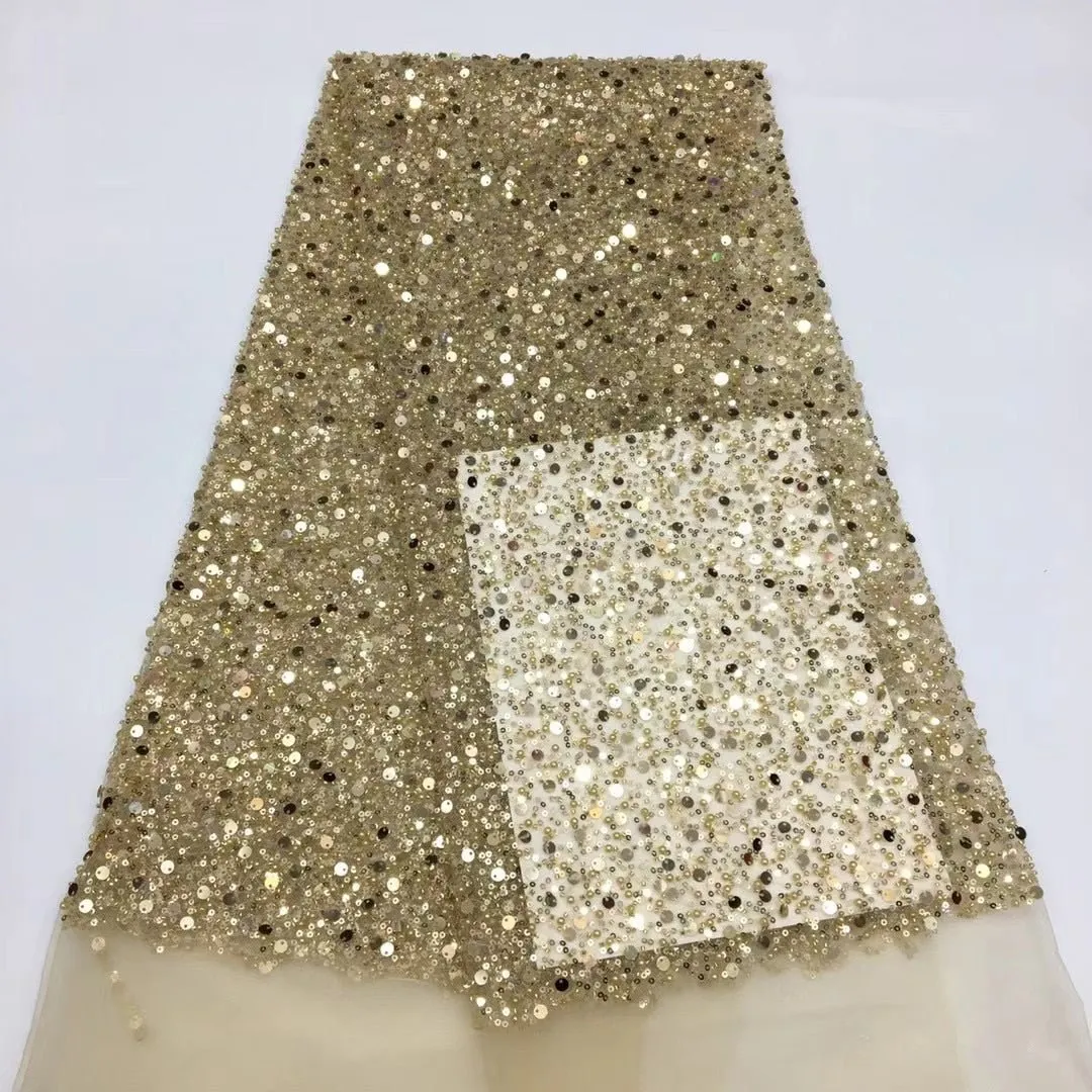 3 YARDS / 15 COLORS / GRACE Sequin Sparkly Beaded Mesh Ground Embroidery Mesh Lace Dress Tulle Fabric