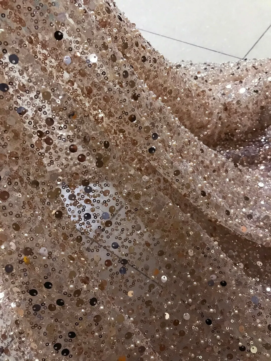3 YARDS / 15 COLORS / GRACE Sequin Sparkly Beaded Mesh Ground Embroidery Mesh Lace Dress Tulle Fabric