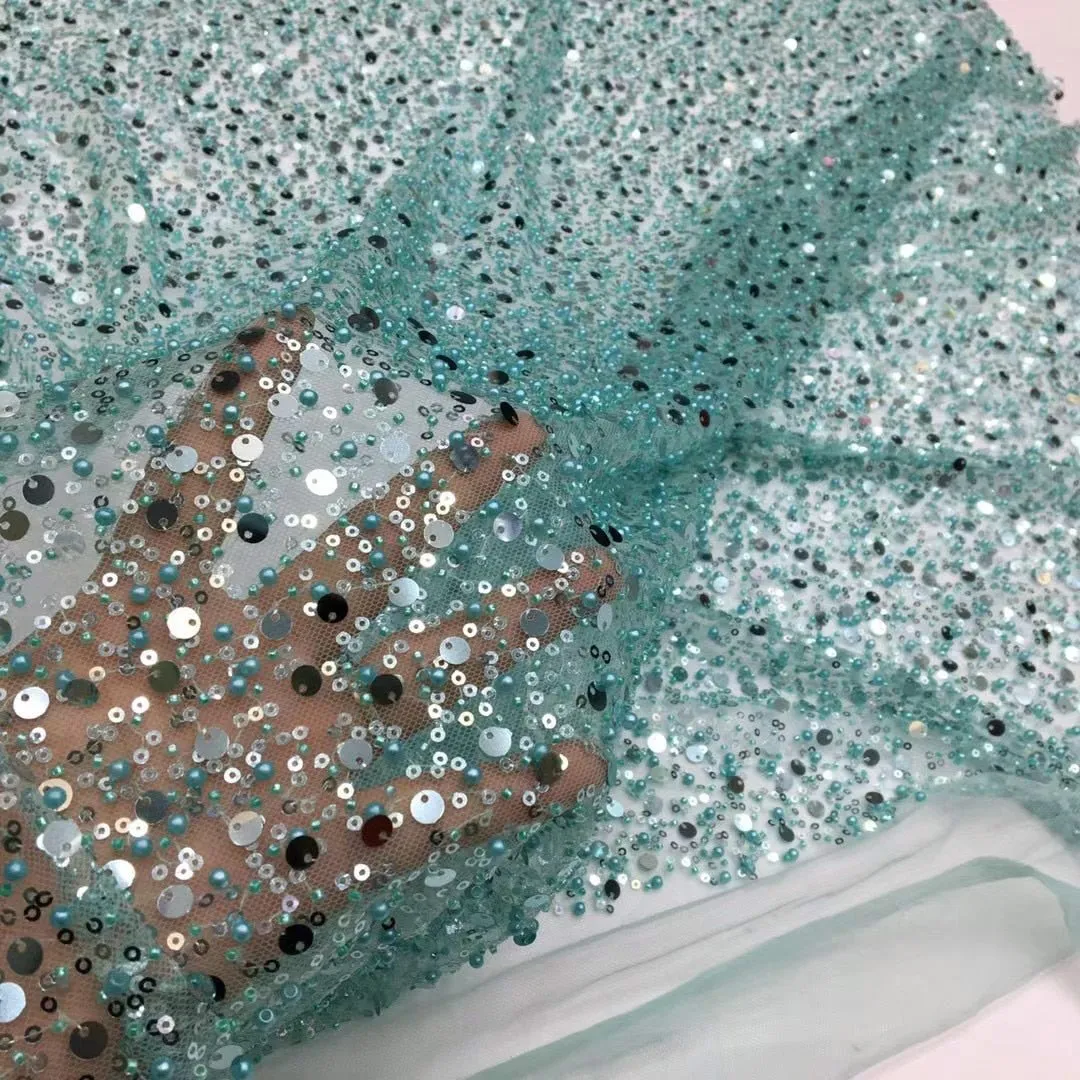 3 YARDS / 15 COLORS / GRACE Sequin Sparkly Beaded Mesh Ground Embroidery Mesh Lace Dress Tulle Fabric