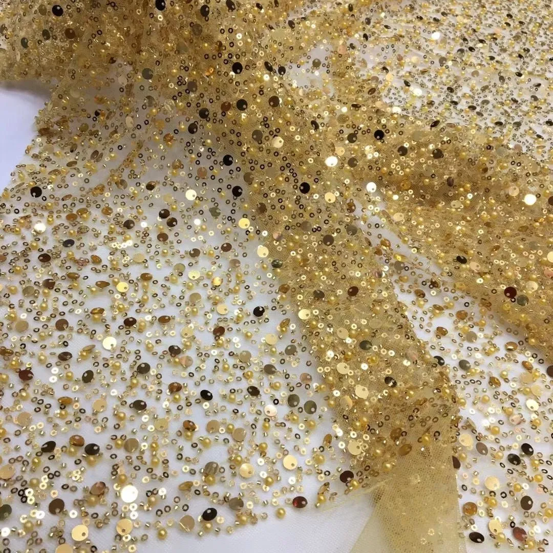 3 YARDS / 15 COLORS / GRACE Sequin Sparkly Beaded Mesh Ground Embroidery Mesh Lace Dress Tulle Fabric