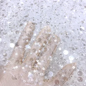 3 YARDS / 15 COLORS / GRACE Sequin Sparkly Beaded Mesh Ground Embroidery Mesh Lace Dress Tulle Fabric
