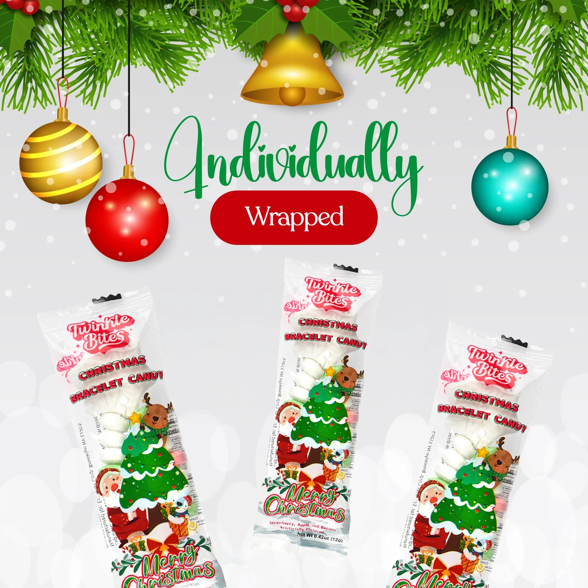 30 Pack Candy Bracelets - Individually Wrapped Christmas Holiday Themed Designs & Delicious Flavor -Bulk Christmas Candy Use For Stocking Stuffers, Party Favor, Classroom & Office Treats, Candy Jar Fillers