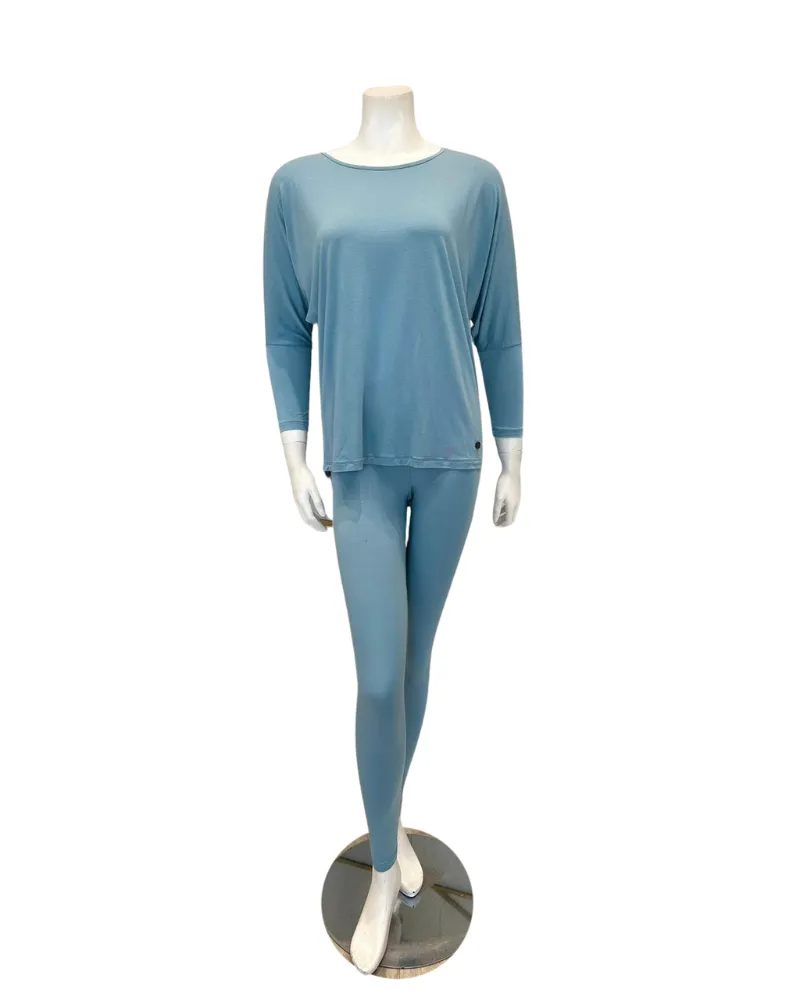3049-R Aqua Round Neck Modal Pajamas Set