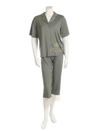 3207 Lace  Lined Short Sleeve Button Down Pajamas