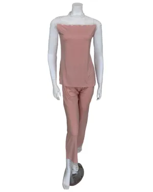 3403 Dusty Pink Short Sleeve Pajamas Set with White Lace Trim