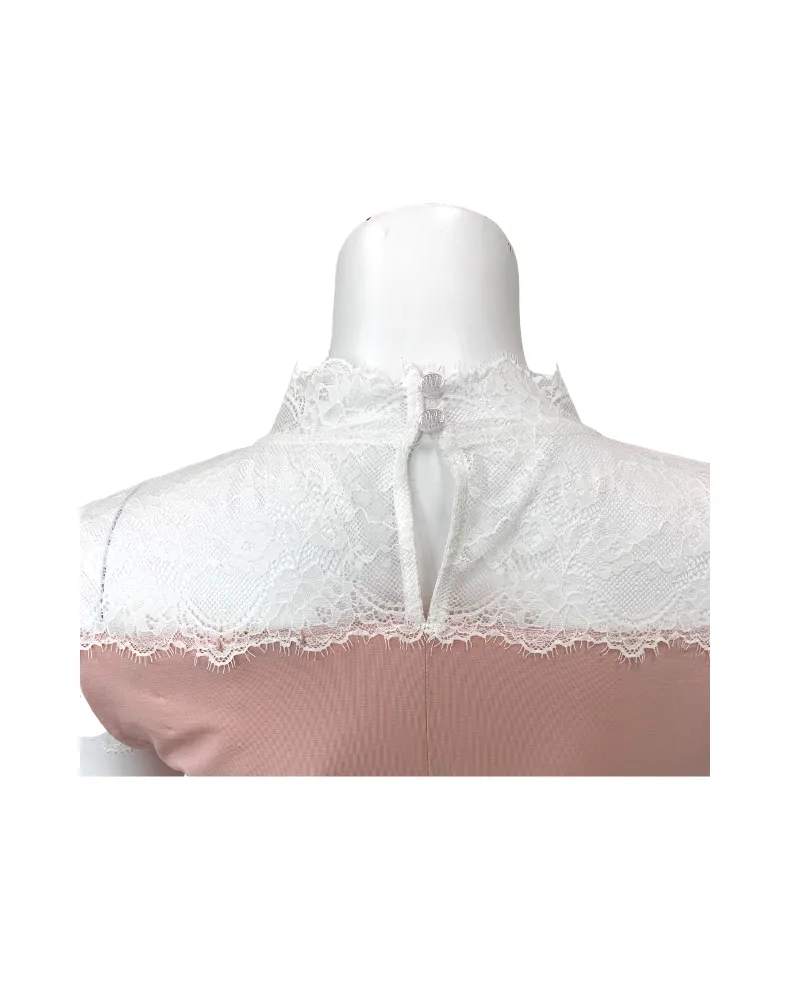 3403 Dusty Pink Short Sleeve Pajamas Set with White Lace Trim