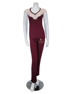 3628 Blush Lace Sleeveless Red Wine Modal Pajamas Set