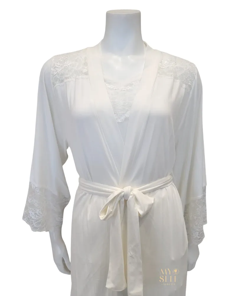 3809-3810 Ivory Lace Modal Cami Shorts Set & Long Robe Set
