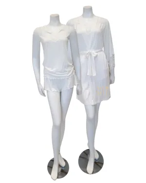 3809-3810 Ivory Lace Modal Cami Shorts Set & Long Robe Set