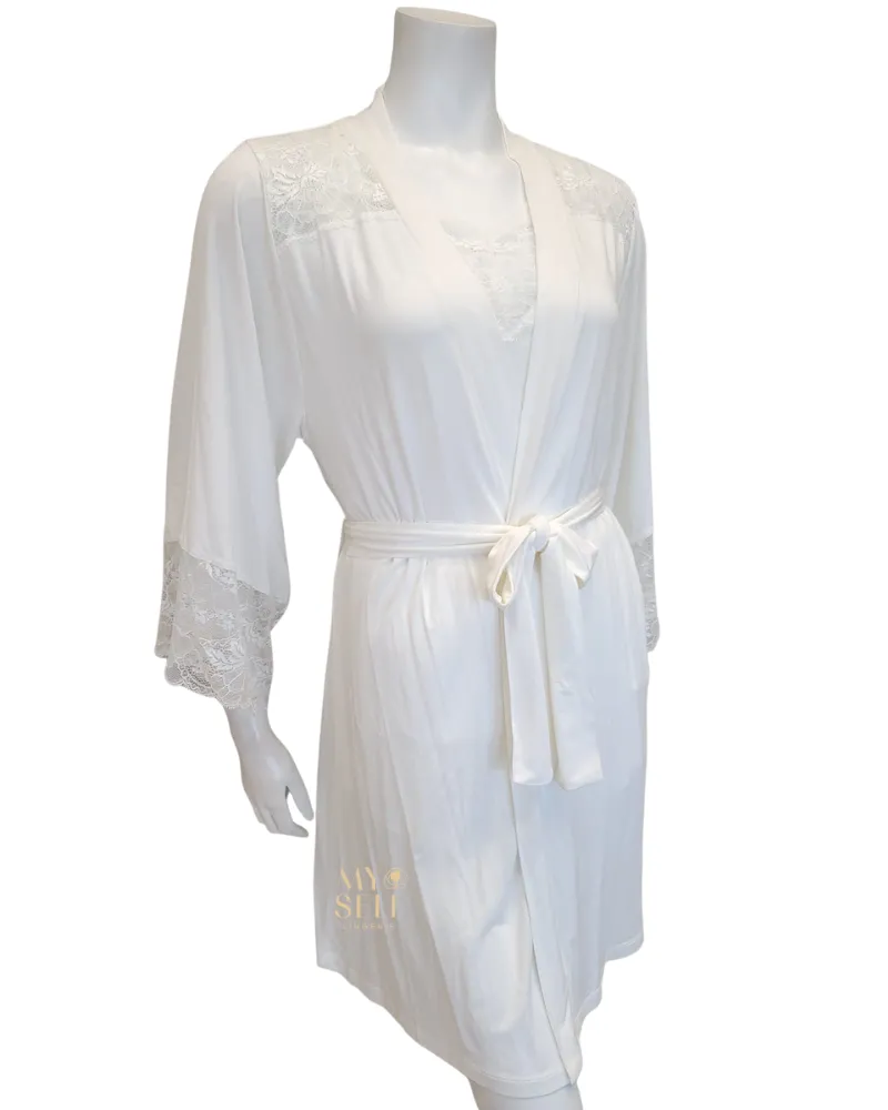 3809-3810 Ivory Lace Modal Cami Shorts Set & Long Robe Set
