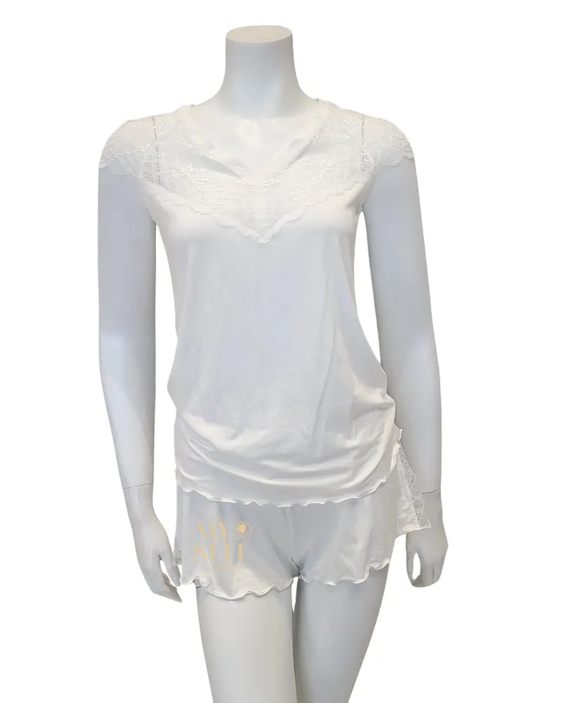 3809-3810 Ivory Lace Modal Cami Shorts Set & Long Robe Set
