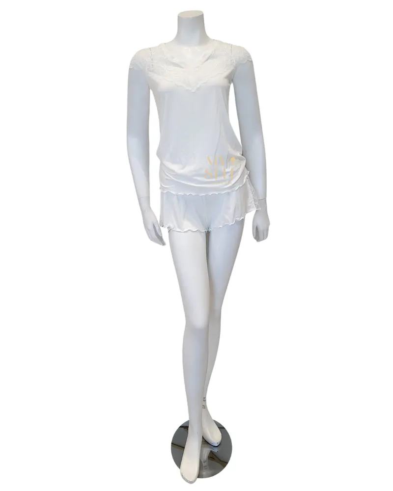 3809-3810 Ivory Lace Modal Cami Shorts Set & Long Robe Set