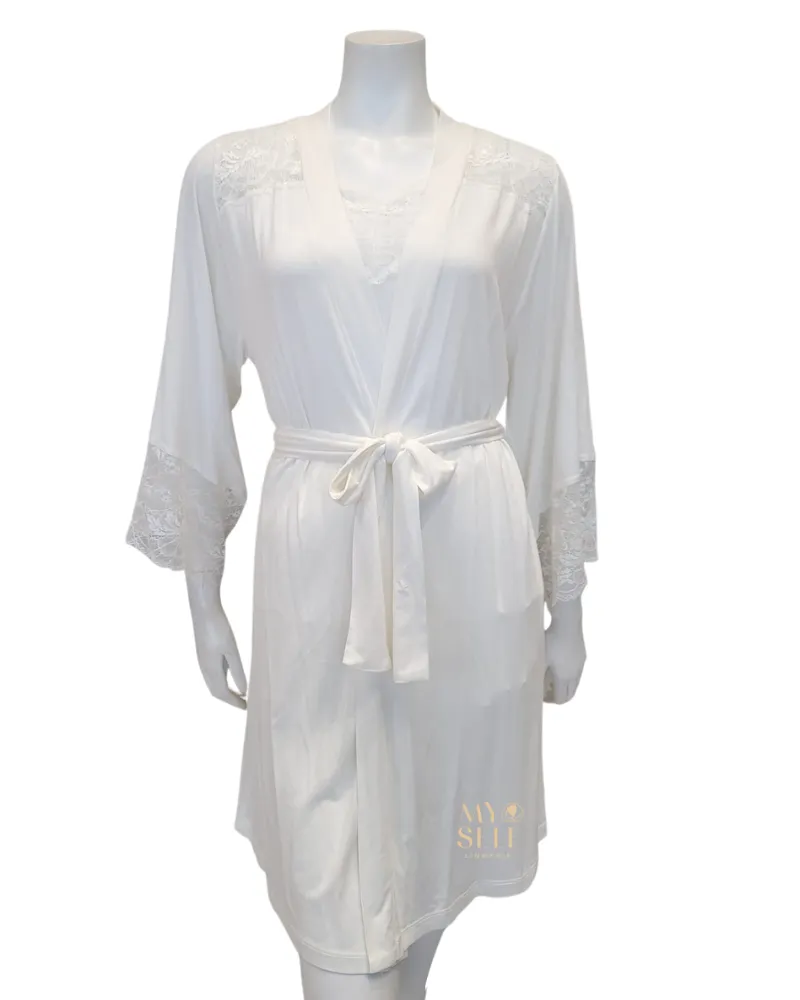 3809-3810 Ivory Lace Modal Cami Shorts Set & Long Robe Set