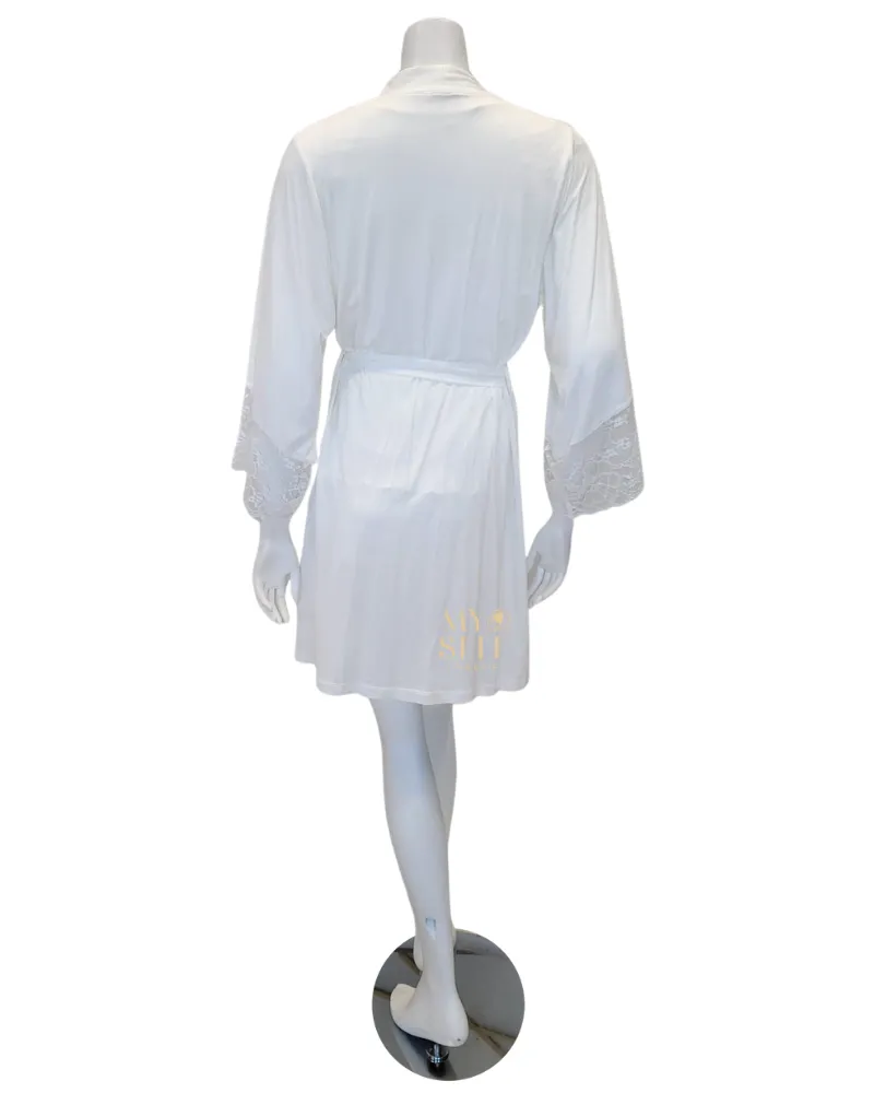 3809-3810 Ivory Lace Modal Cami Shorts Set & Long Robe Set