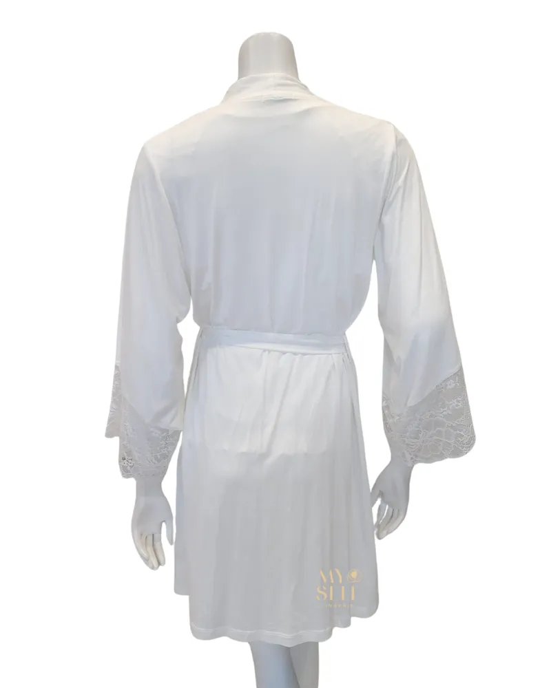 3809-3810 Ivory Lace Modal Cami Shorts Set & Long Robe Set