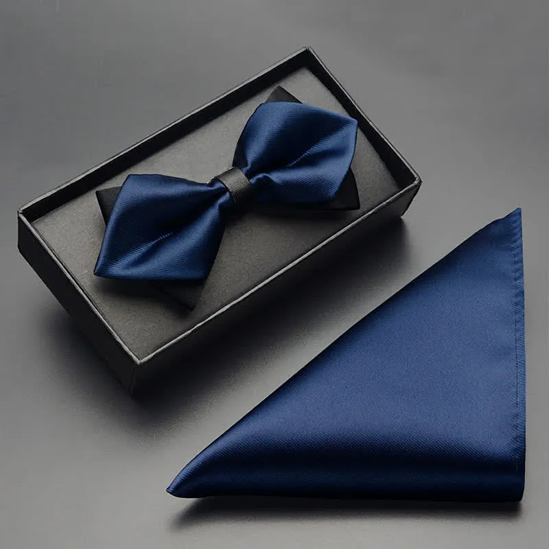 3Pcs Men's Classic Double Layered Pointed Bow Tie Set