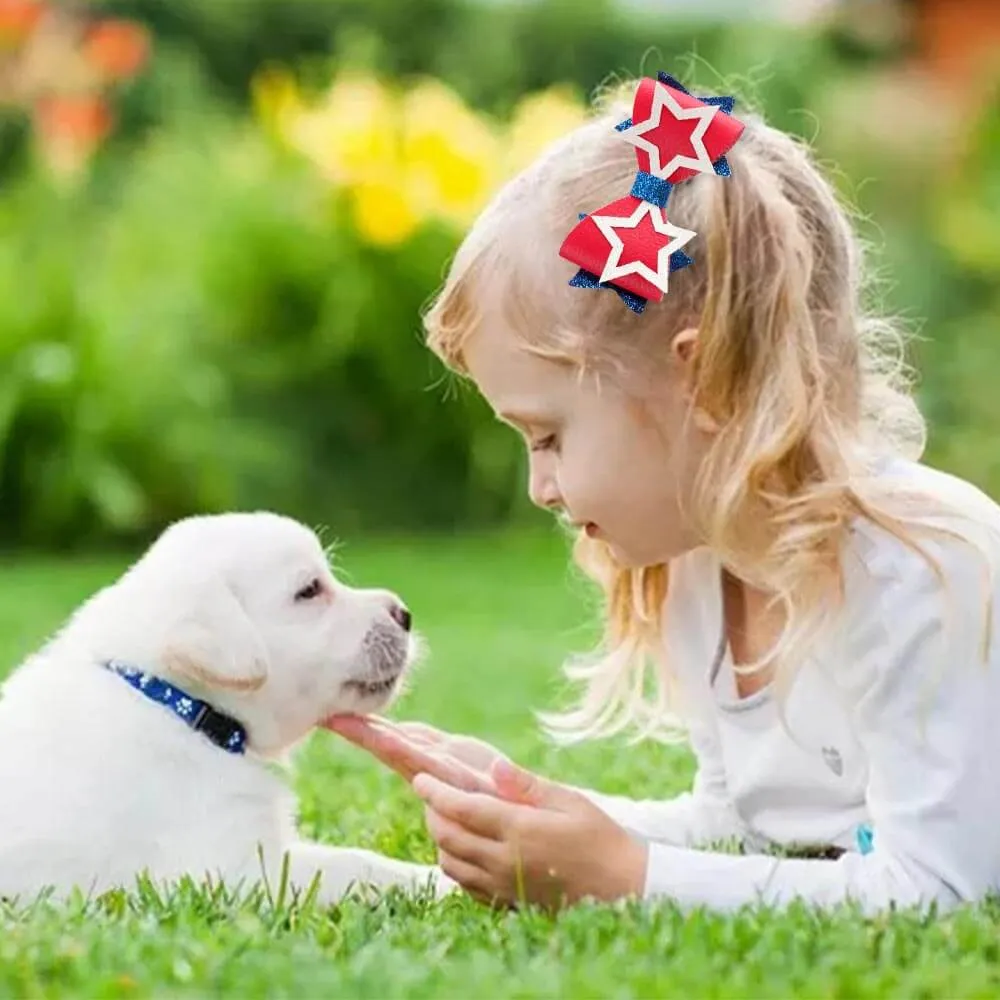 3PCS Patriotic Stars Glitter Hair Bows