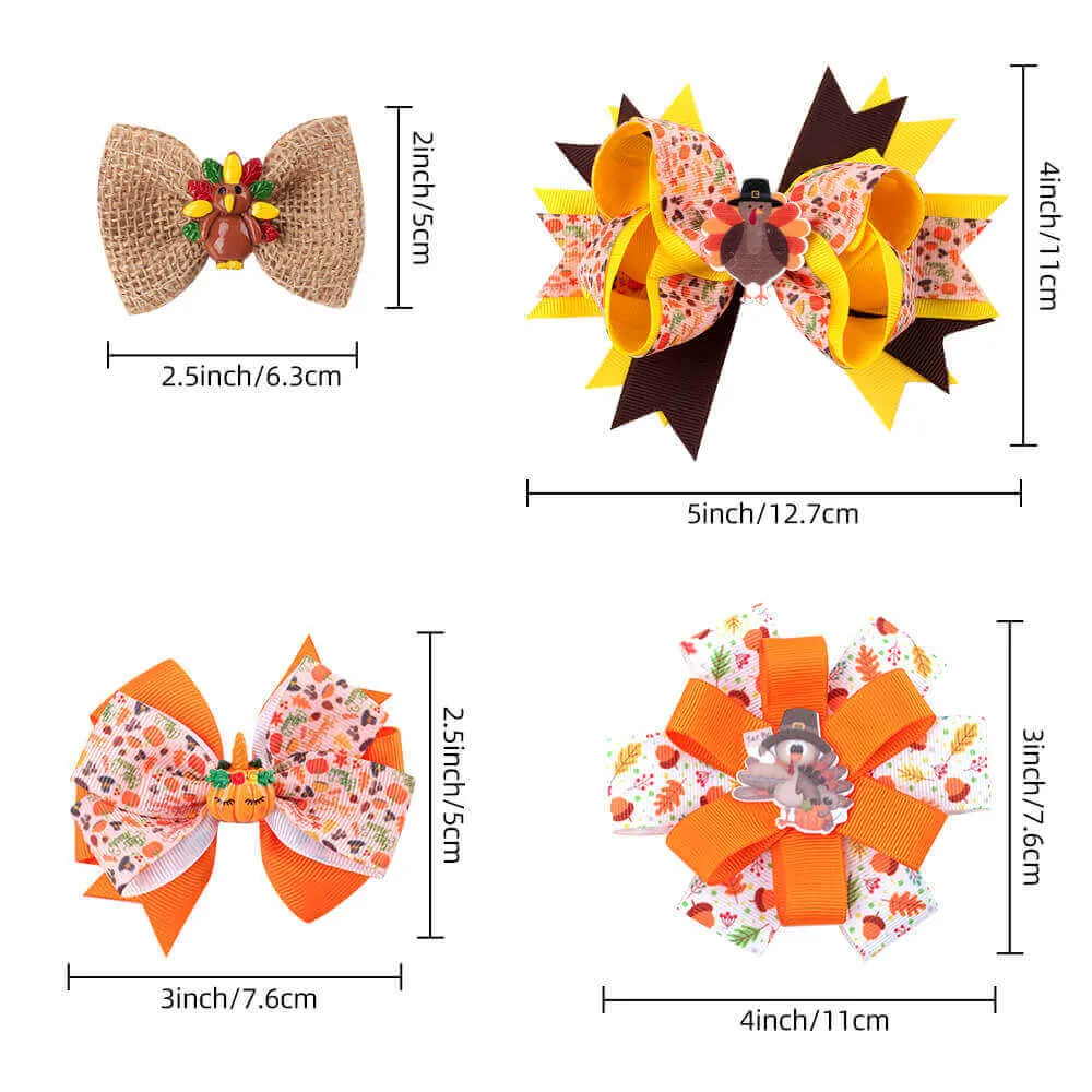 4'' Thanksgiving Ribbon Hair Bows