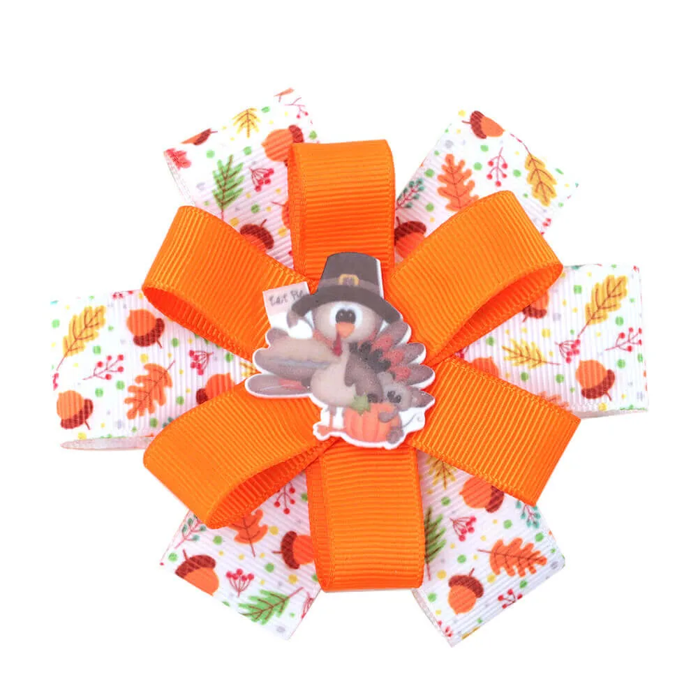 4'' Thanksgiving Ribbon Hair Bows