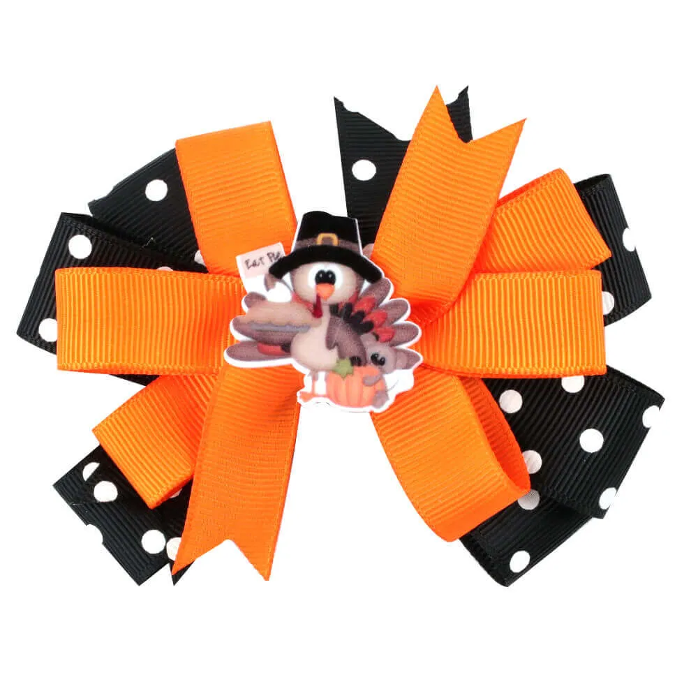 4'' Thanksgiving Ribbon Hair Bows