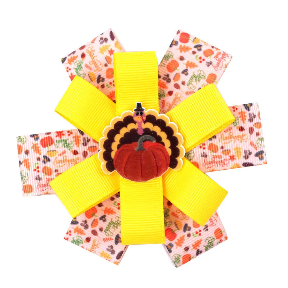 4'' Thanksgiving Ribbon Hair Bows