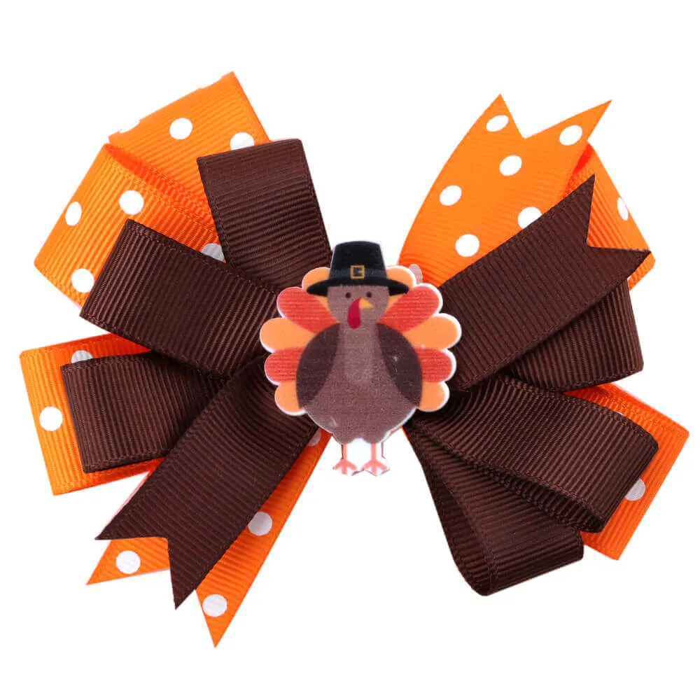 4'' Thanksgiving Ribbon Hair Bows