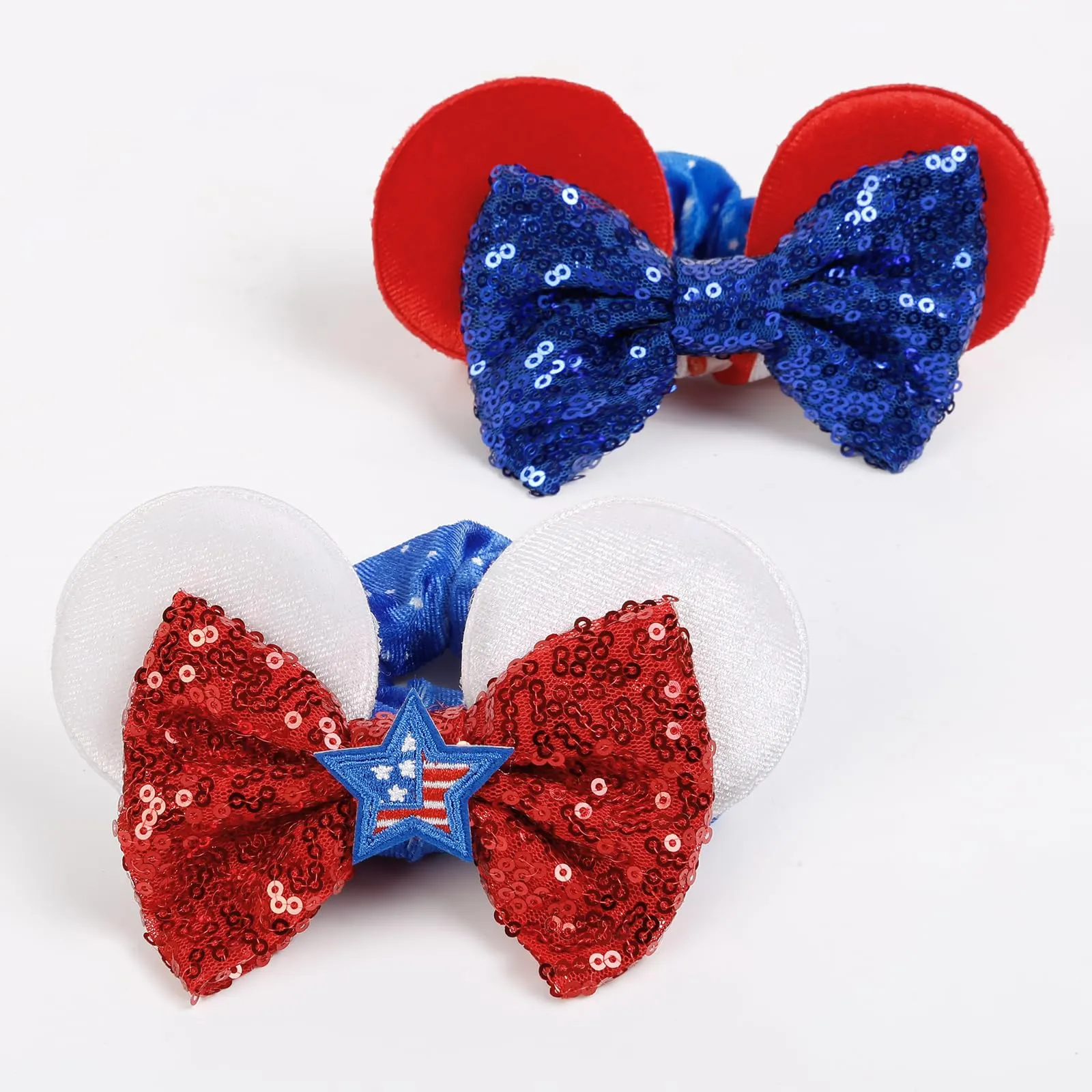 4th of July Hair Scrunchies Mouse Ear Accessories for Women Girls Independency Day Mice Ears Hair Ties Cute Sequins Hair Bow Scrunchies for Ponytail Party Favors Cosplay Costume,Red Blue