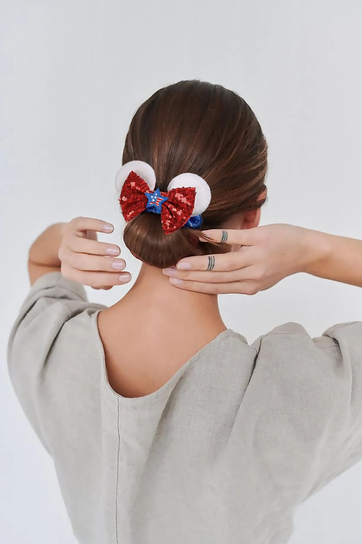 4th of July Hair Scrunchies Mouse Ear Accessories for Women Girls Independency Day Mice Ears Hair Ties Cute Sequins Hair Bow Scrunchies for Ponytail Party Favors Cosplay Costume,Red Blue