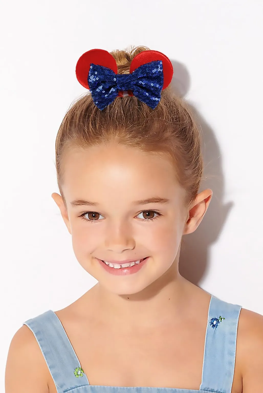 4th of July Hair Scrunchies Mouse Ear Accessories for Women Girls Independency Day Mice Ears Hair Ties Cute Sequins Hair Bow Scrunchies for Ponytail Party Favors Cosplay Costume,Red Blue