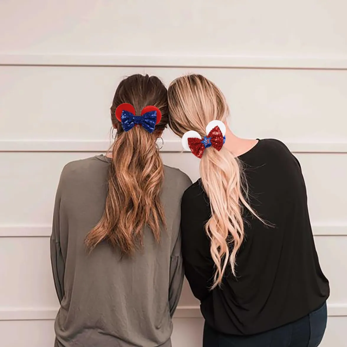 4th of July Hair Scrunchies Mouse Ear Accessories for Women Girls Independency Day Mice Ears Hair Ties Cute Sequins Hair Bow Scrunchies for Ponytail Party Favors Cosplay Costume,Red Blue
