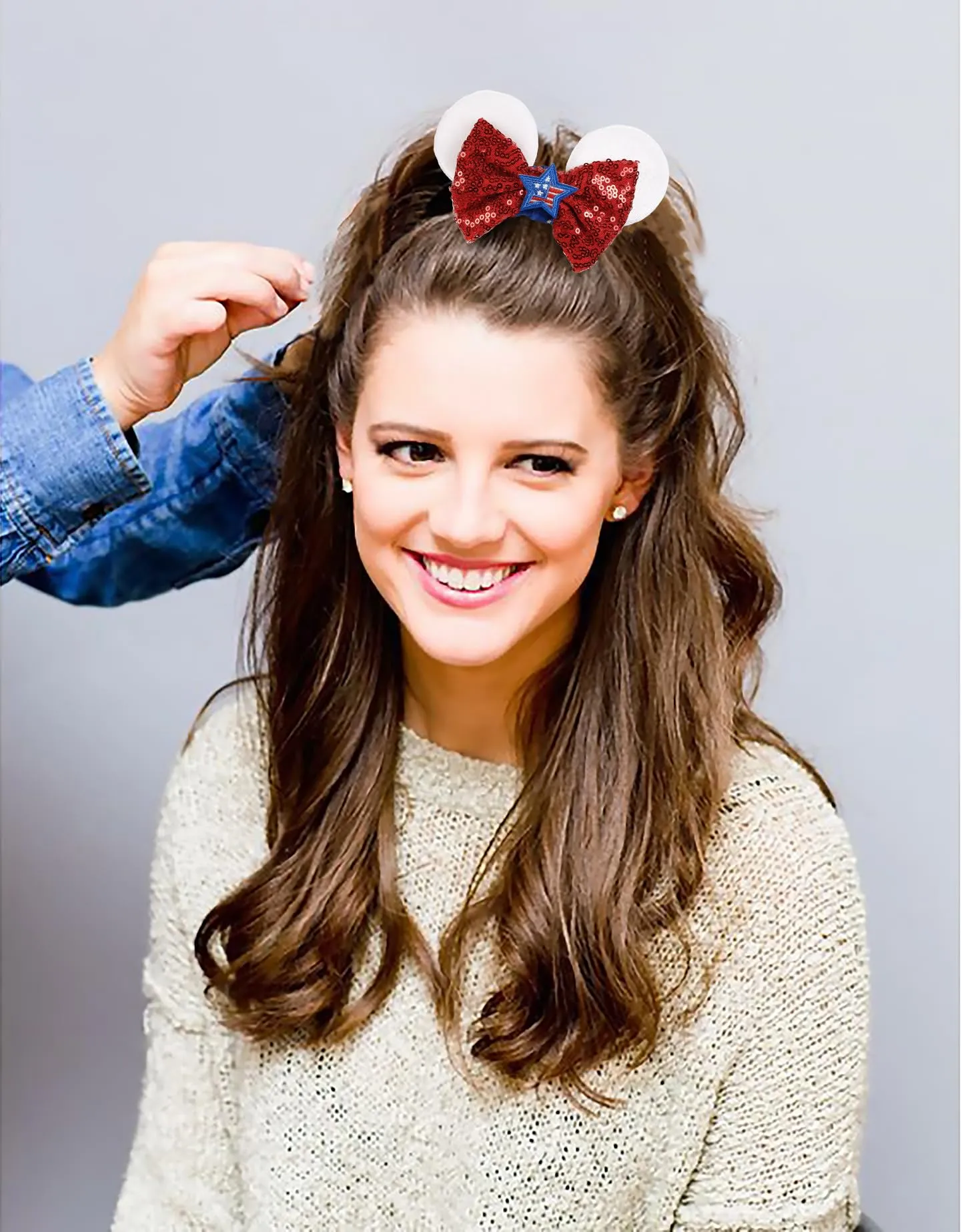 4th of July Hair Scrunchies Mouse Ear Accessories for Women Girls Independency Day Mice Ears Hair Ties Cute Sequins Hair Bow Scrunchies for Ponytail Party Favors Cosplay Costume,Red Blue