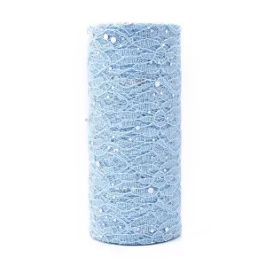 5 Roll Glitter Sequin Deco Mesh Ribbons, Tulle Fabric, for Wedding Party Decoration, Skirts Decoration Making, Light Blue, 6 inch(150mm), 10yards/roll