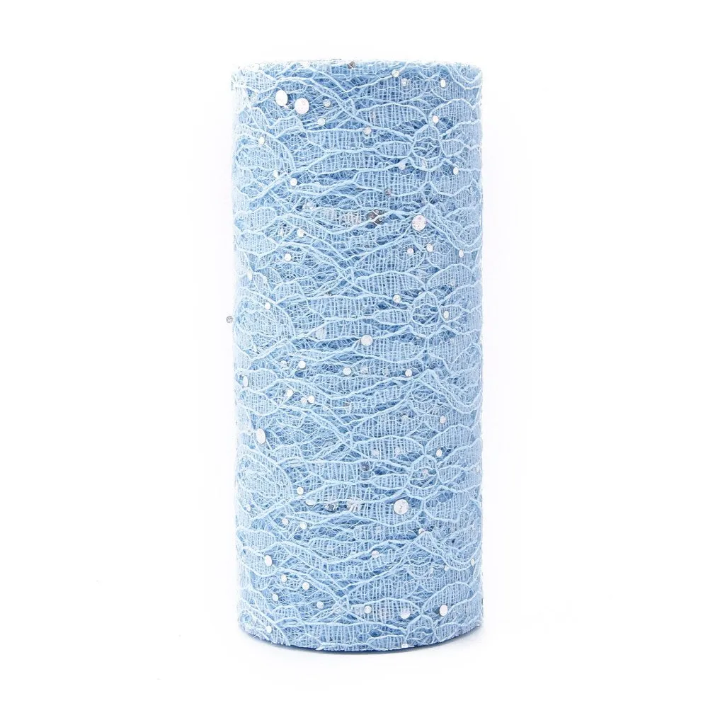 5 Roll Glitter Sequin Deco Mesh Ribbons, Tulle Fabric, for Wedding Party Decoration, Skirts Decoration Making, Light Blue, 6 inch(150mm), 10yards/roll