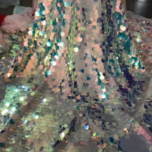5 YARDS / Larela Iridescent Large Sequin Glitter Mesh Lace  Party Prom Bridal Dress Fabric