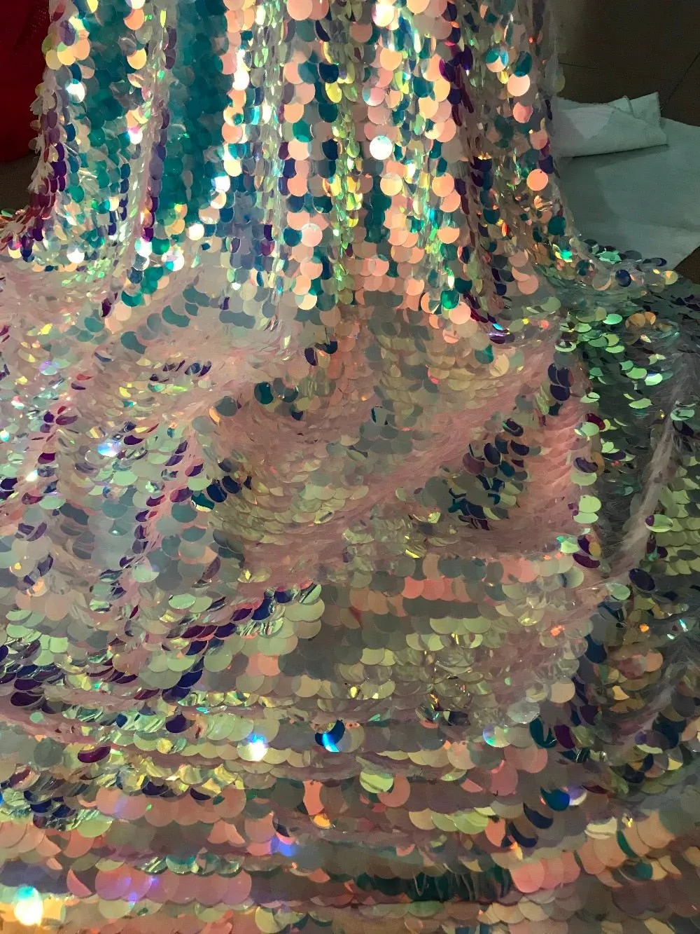 5 YARDS / Larela Iridescent Large Sequin Glitter Mesh Lace  Party Prom Bridal Dress Fabric
