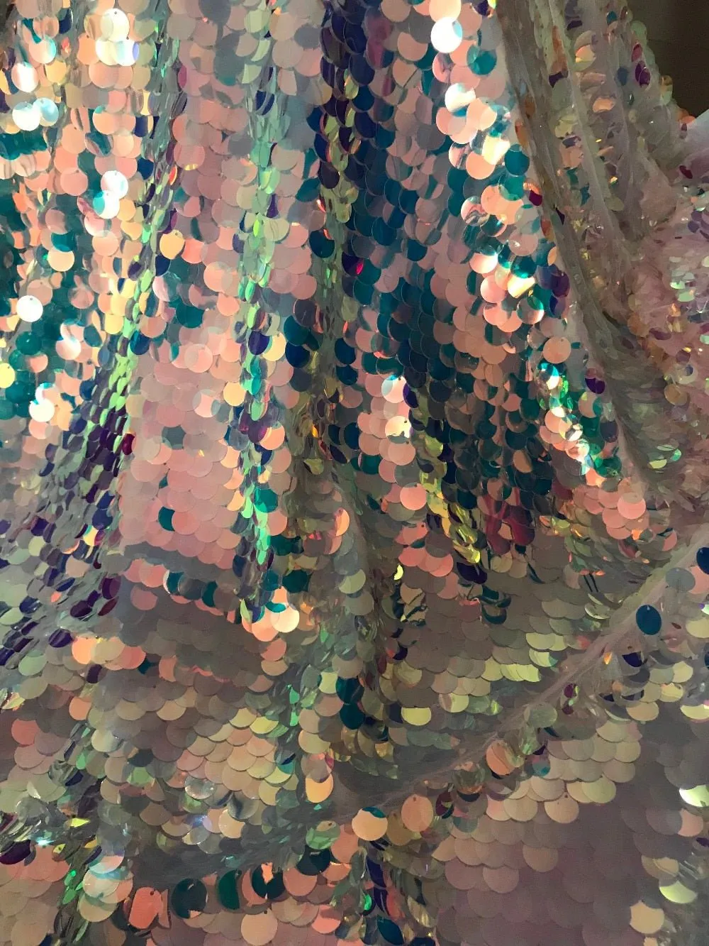 5 YARDS / Larela Iridescent Large Sequin Glitter Mesh Lace  Party Prom Bridal Dress Fabric