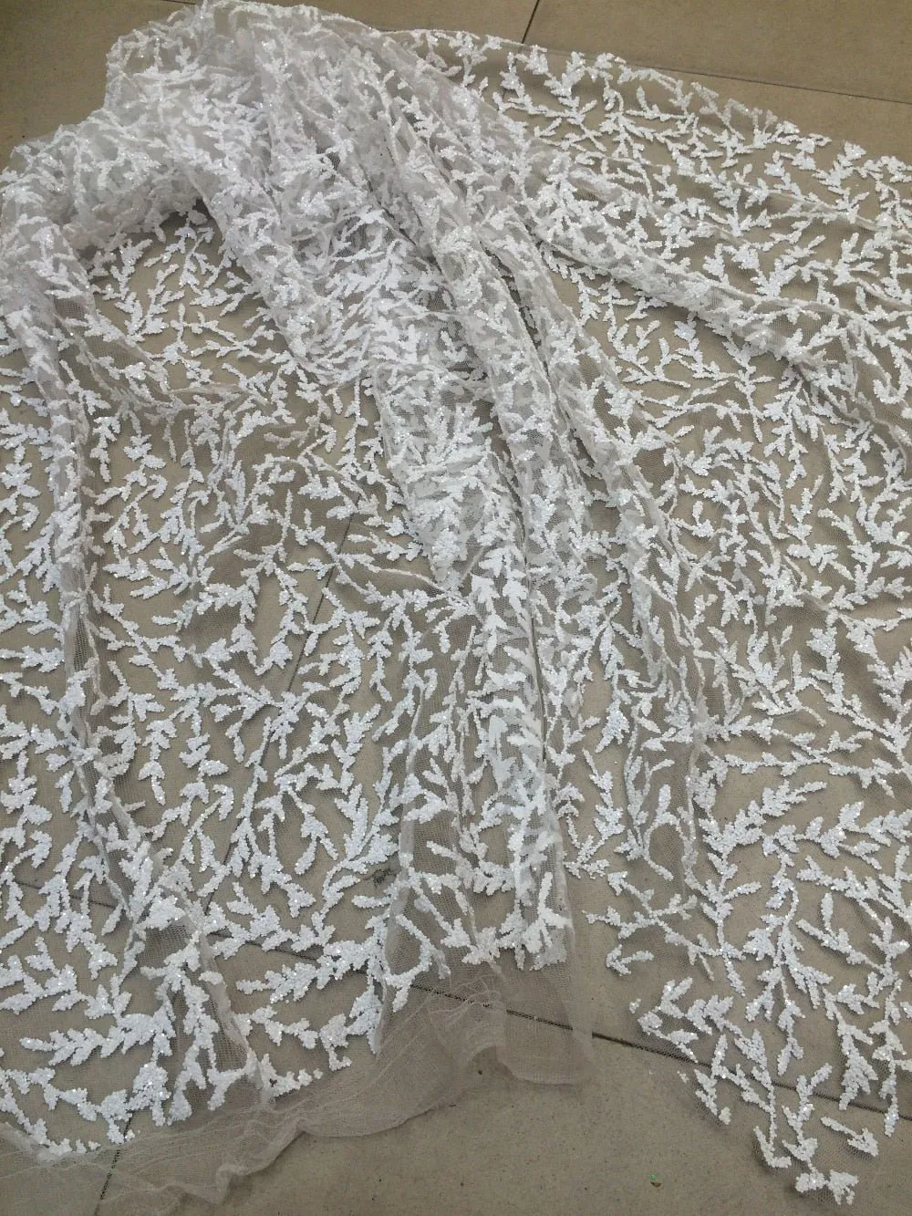 5 YARDS / Melya White Floral Embroidery Glitter Mesh Lace  Party Prom Bridal Dress Fabric